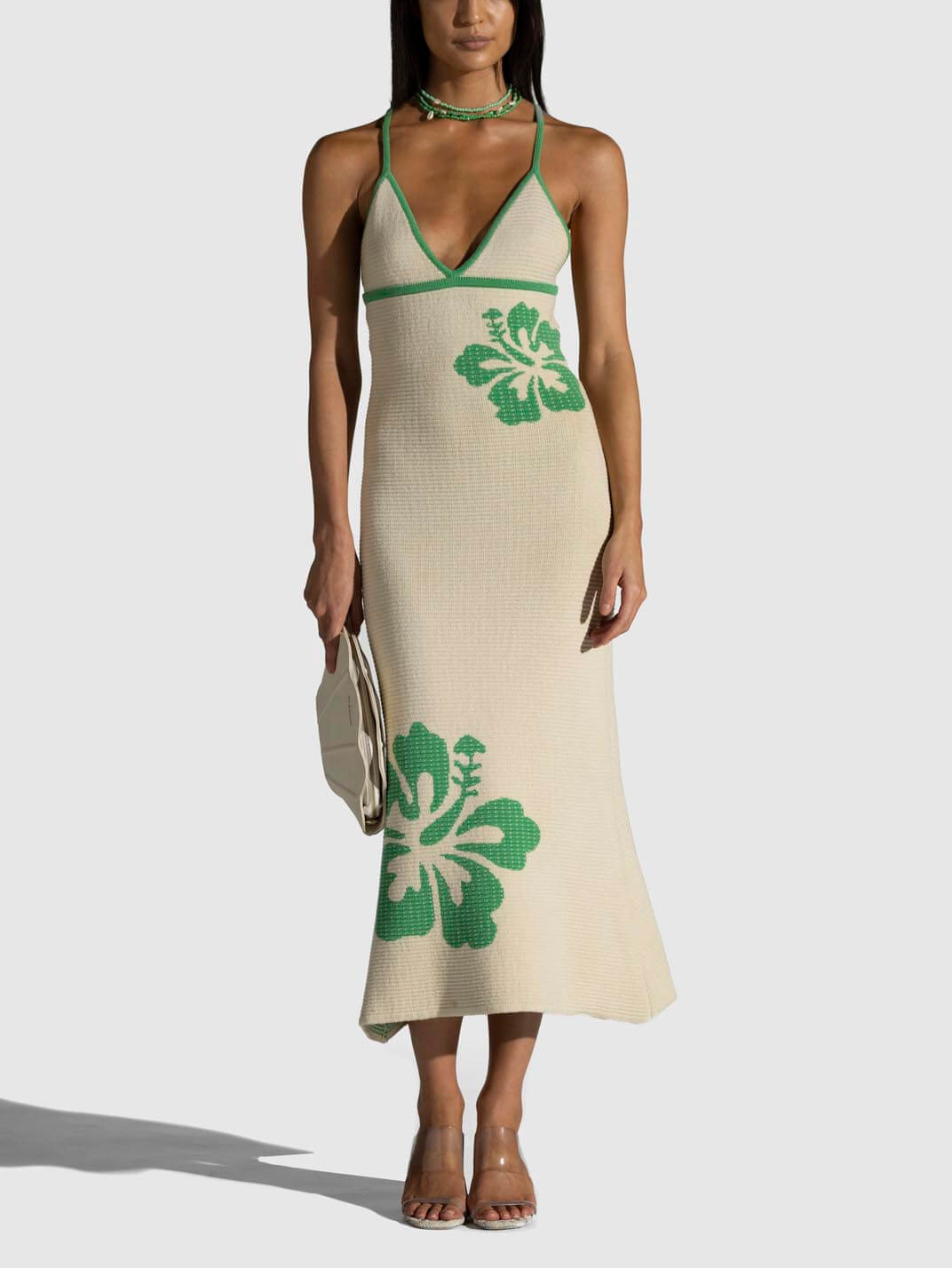 Knitted Suspender Halterneck V-Neck Backless Midi Dress
